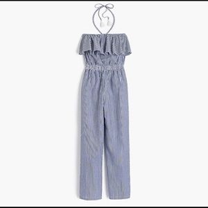 J. Crew off shoulder seersucker jumpsuit L NWT